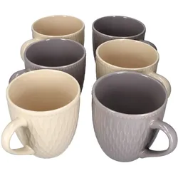 6er Set Biko Kaffeebecher konisch 600ml Keramik Vanille Grau Tee-Tasse Jumbo