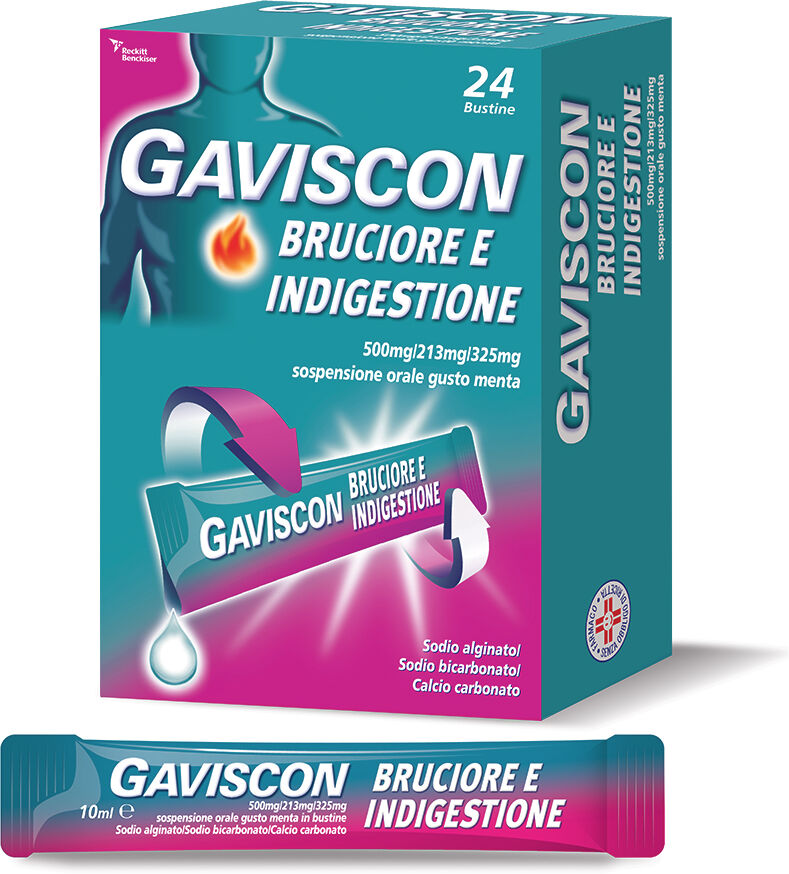 Gaviscon Bruciore e Indigestione Sospensione Orale Gusto Menta 24 Bustine