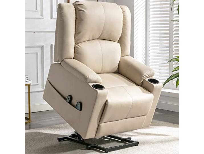 COMHOMA elektrischer Aufstehsessel, Relaxsessel Fernsehsessel Massagesessel mit Liegefunktion Sessel mit Aufstehhilfe Powerlift-Liegestuhl für ältere Menschen (Beige)