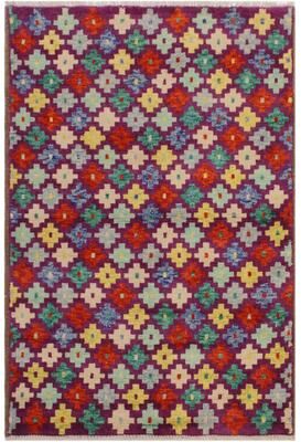 Treasured Knots Shabby Chic Balochi Dickson Purple/Beige Hand Knotted Wool Rug - 3'6'' x 4'10''