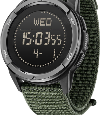 Friendly Fresh Finds Mens Digital Carbon Fiber Military Sports Watch Shockproof, Waterproof With Compass And Outdoor Features green Strap