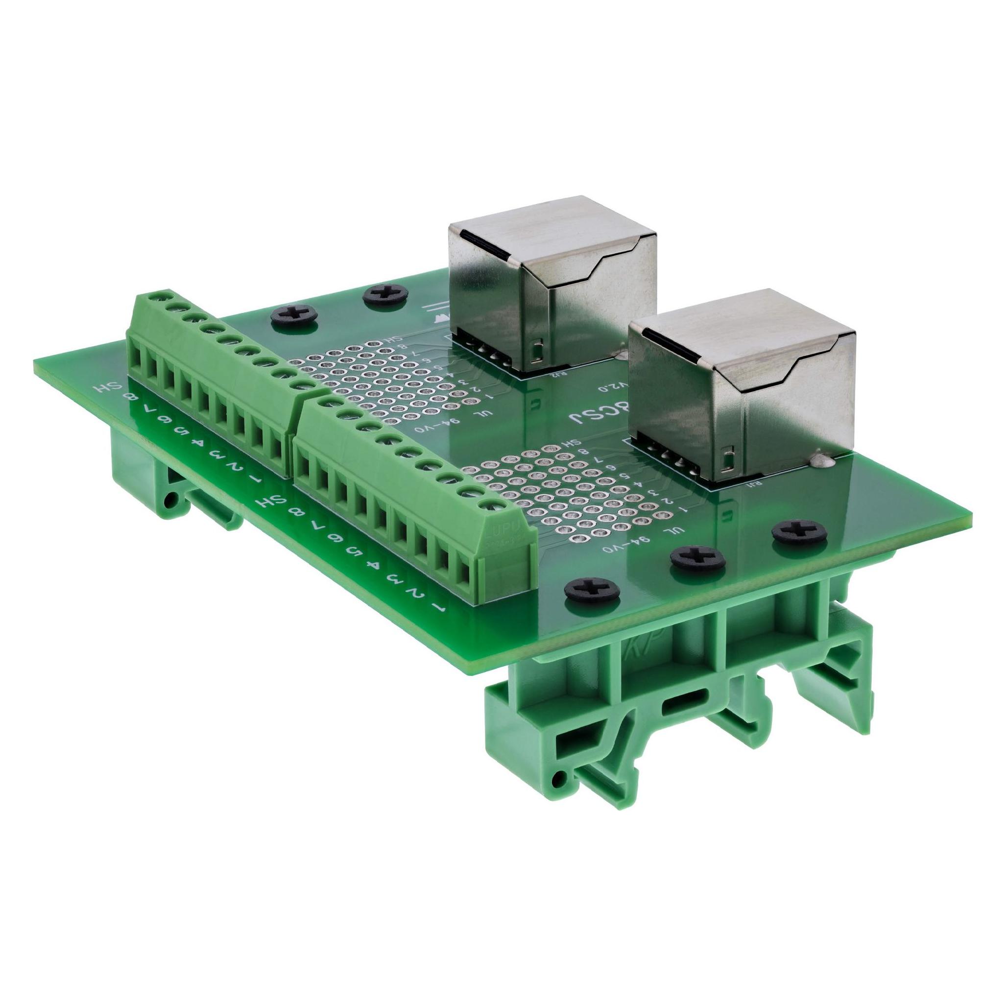 InLine Terminalblock, 2x RJ45 Buchse, gerade, für Hutschiene (92505C)