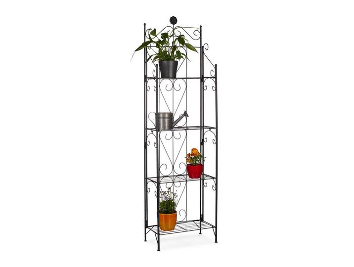 Relaxdays Blumenregal Schwarz Metall 4 Ebenen klappbar, 44x157x24 cm, Wohnzimmer, Wohnzimmertische, Blumenständer