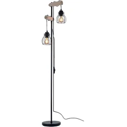 Stehlampe Vintage Holz Stehleuchte Industrial Design Standleuchte Retro, höhenverstellbar, Fernbedienung dimmbar, 2x RGB LED 8,5W, LxBxH 38,5x23x150 cm