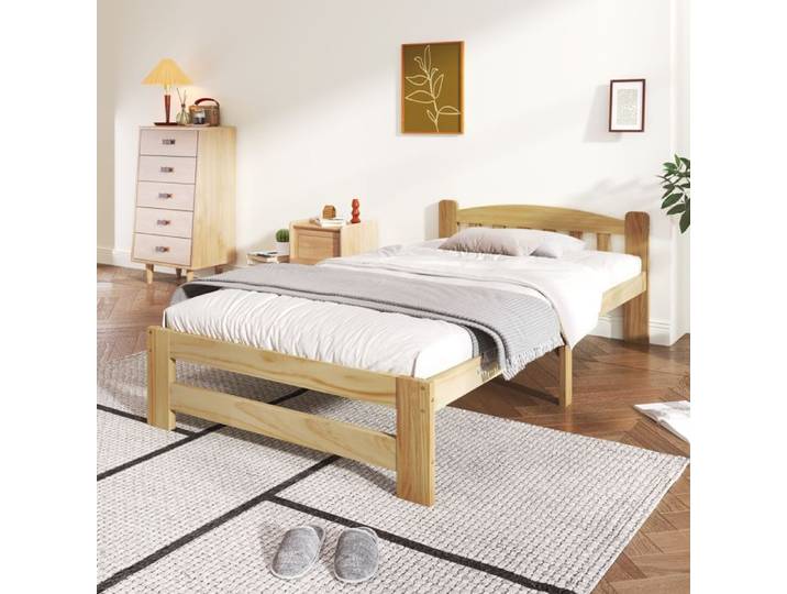HOMVRA Lit Enfant 90x200 cm en Bois Lit Simple avec Sommier à Lattes Couleur Naturelle