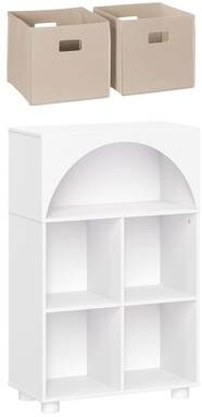 "RiverRidge Kids Curve Appeal 23"" Bookcase with 4 Cubbies and Arched Design -Bookshelf Toy Storage Organizer -White/Optional Bins"