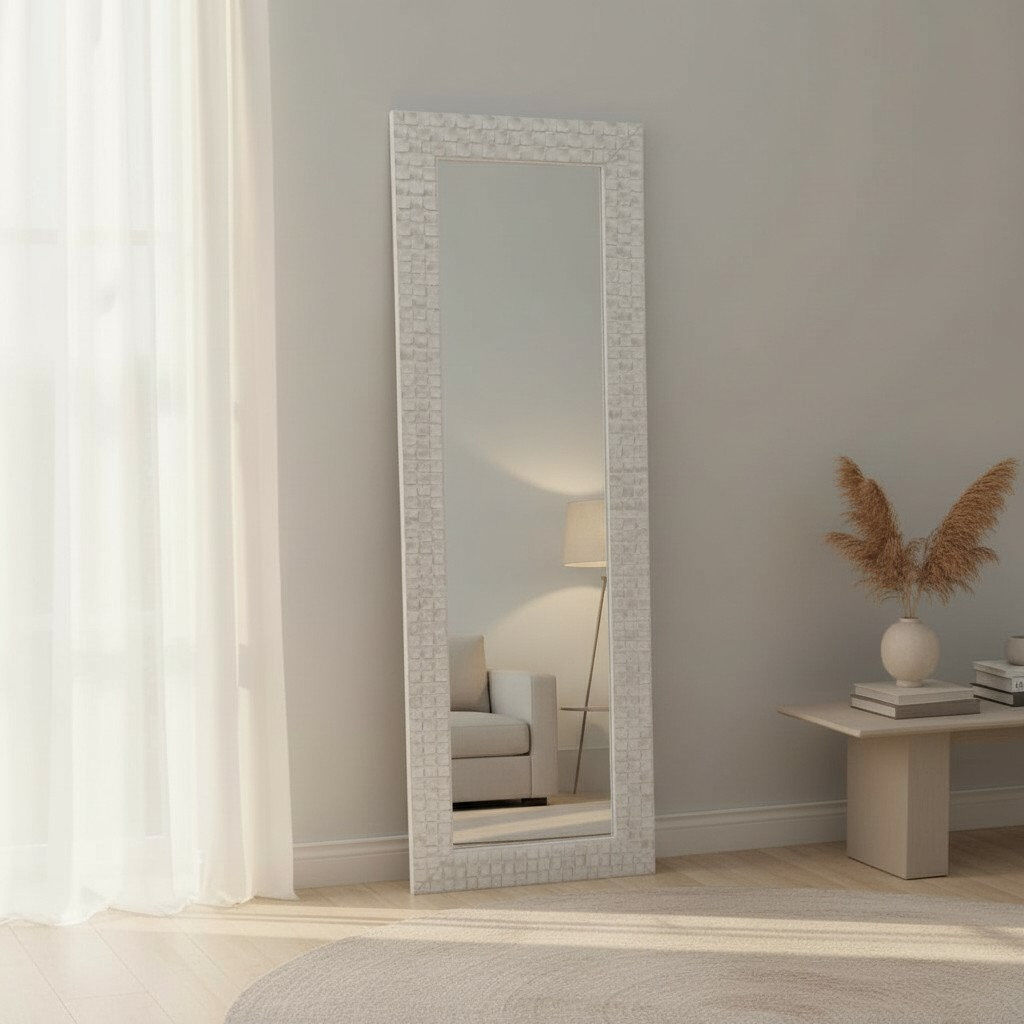 Lily Manor Resin Rectangle Wall Mirror White 198cm H X 46cm W X 4cm D