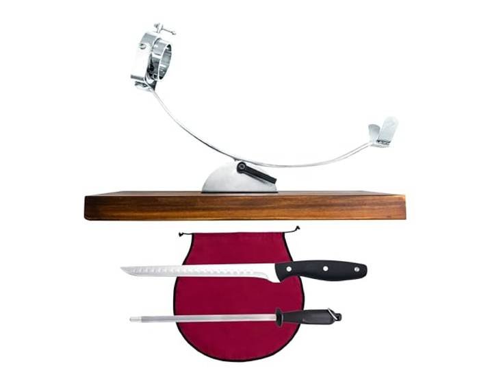 Nerthus FIH 1220 Set Schinkenhalter kippbar drehbarer Kopf Schinkenmesser Schärfer und bordeaux Schinkenhülle zum Schinken schneiden