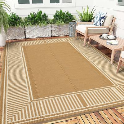 Garvee Waterproof Modern Bordered Stripes Outdoor Rug