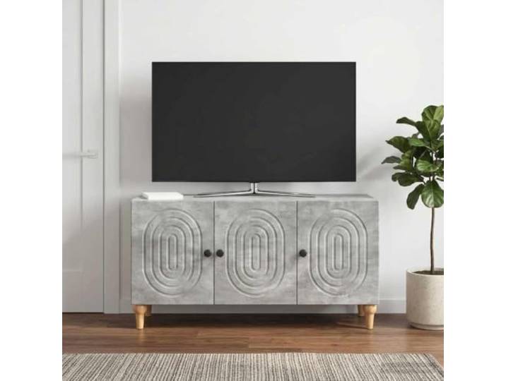 GKMBCVDFR TV-Schrank 99 x 34,5 x 50 cm Betongrau Holzwerkstoff mit Tueren Moderner TV-Schrank, 90-Grad-Pendeltueren, schwarze Stahlgriffe, pflegeleichte Oberflaeche, vielseitig nutzbar