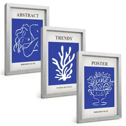 BILDER SET 3er Set - 20x30 cm Silberner Rahmen - Stilvolle blaue Poster