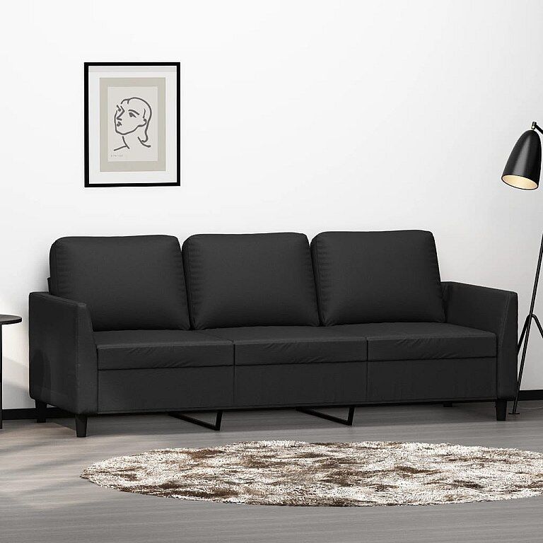 Clicnbuy Sofá de 3 plazas de cuero sintético negro 180 cm