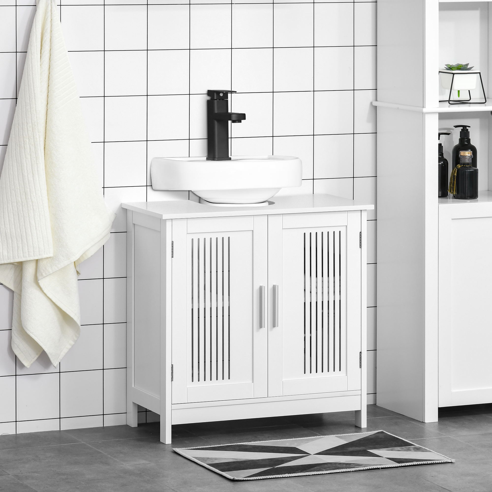 Kleankin Mobiletto Sottolavabo per Bagno a 2 Ante, Armadietto Salvaspazio Lavandino in Legno con Ripiani Regolabili Bianco Aosom