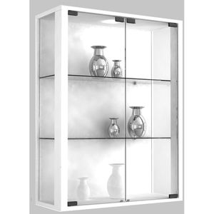 VCM Glasvitrine Udina, hängend, mit LED-Beleuchtung, 2 Fachböden, 60 x 80 x 25cm, weiß