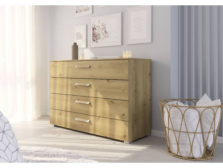 Commode - 81 cm 120cm Marron/Imitation chêne noueux