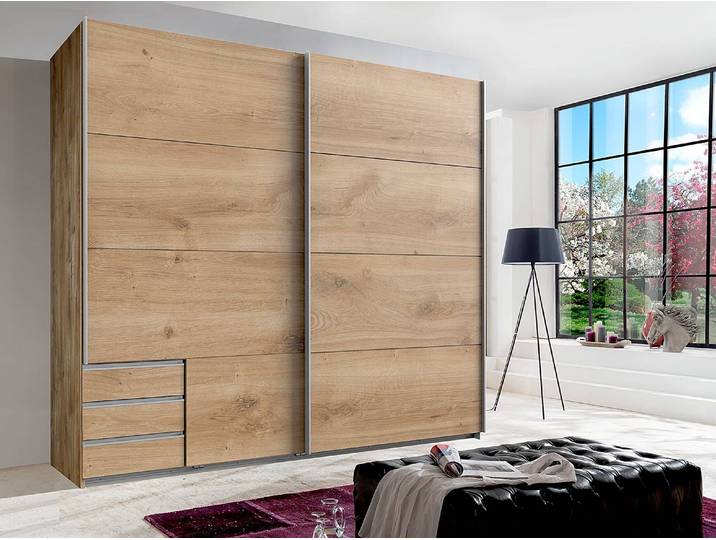 Armoire à portes coulissantes Seattle 225cm Marron/Imitation chêne parqueté