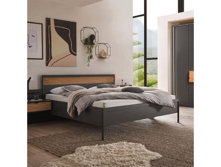 Bett Sinta Komfort 160x220cm Dunkelgrau modern, Mit Kopfteil höhenverstellbar