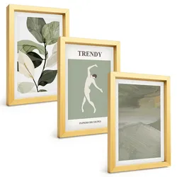 BILDER SET 3er Set - 20x30 cm Goldrahmen - Abstrakte Pflanzensilhouettenmuster