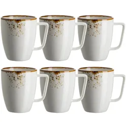 MÄSER Kaffeebecher 370 ml Weiss mit braunem Rand 6er Set, PINTAR Brauner Rand, 594010
