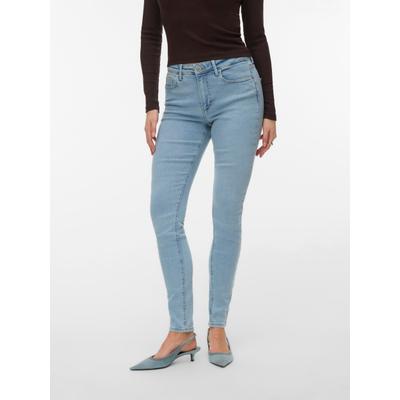 Skinny-fit-Jeans VERO MODA "VMPOLLY MR SKINNY JEANS RA3056 NOOS", Damen, Gr. M (38), Länge 32, blau (light blau denim), Denim/Jeans, Obermaterial: 98% Baumwolle, 2% Elasthan, unifarben, skinny fit lang, Jeans, Baumwollmischung, skinny fit, regular...