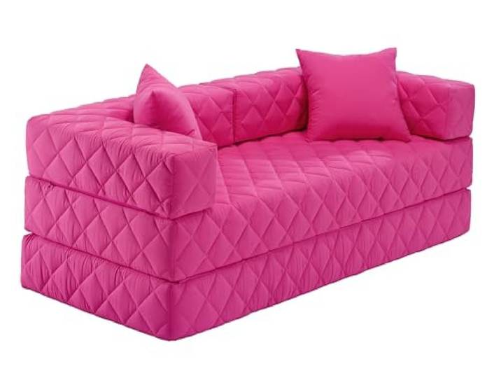 Traumnacht Schlafsofa und Gästesofa mit Schlaffunktion 200x80x65 cm – Rosa mit 2 Spitzkissen, abnehmbarer Bezug, für Kinder und Erwachsene
