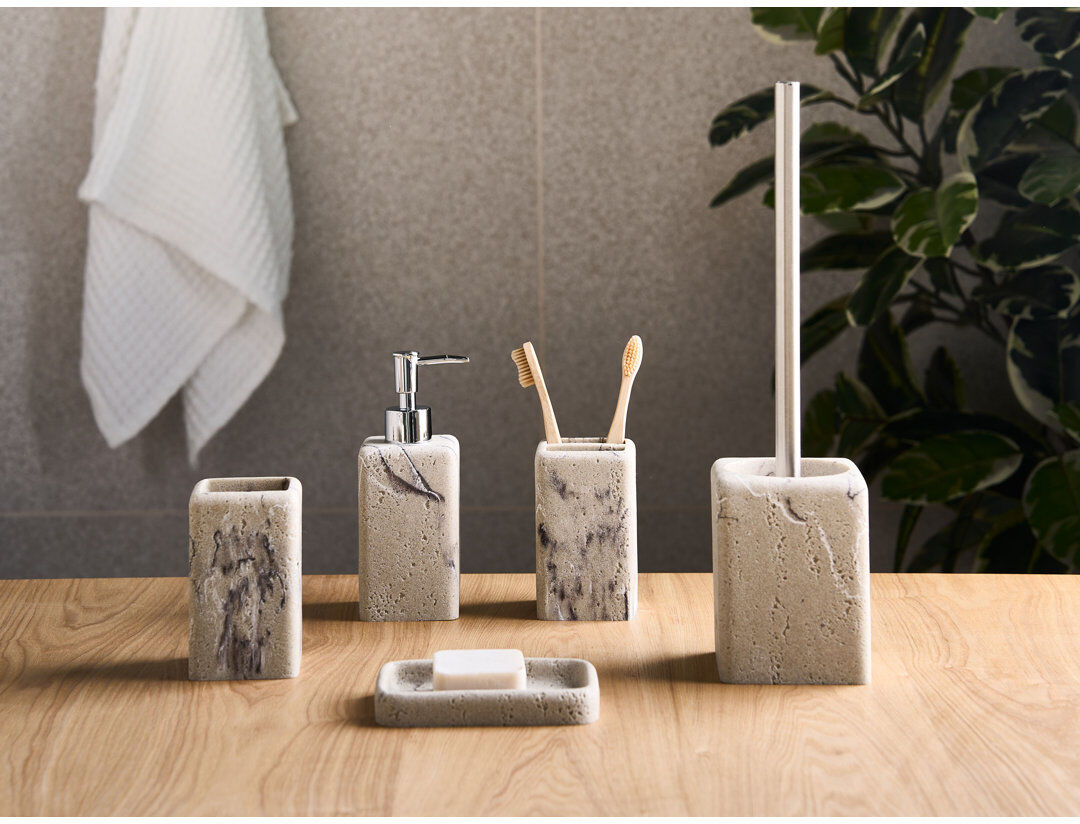 Metro Bathroom Accessory Set Beige 38cm H X 10cm W X 10cm D
