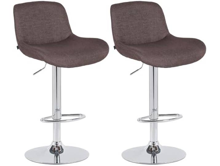 CLP 2er Set Barhocker Solon Chrom I Samtbezug oder Stoffbezug I Barstuhl höhenverstellbar und drehbar I gepolsterter Tresenhocker mit Rückenlehn Farbe Dunkelbraun Material Stoff