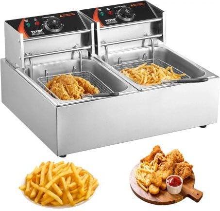 Vevor Commerciële Elektrische Dubbele Friteuse, 12L, Roestvrij Staal, Zilver
