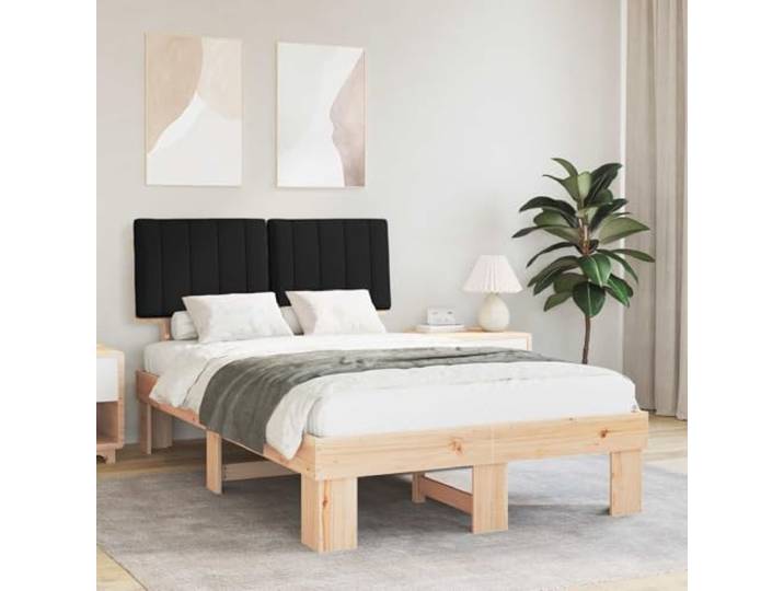Kiefernholz gepolstertes Kopfteil modernes Design Bettgestell Schwarz 120 x Bettgestell mit gepolstertem Kopfteil Schwarz 120x190 cm Massivholz Kiefer Polsterbett Modernes Design Ohne Boxspring