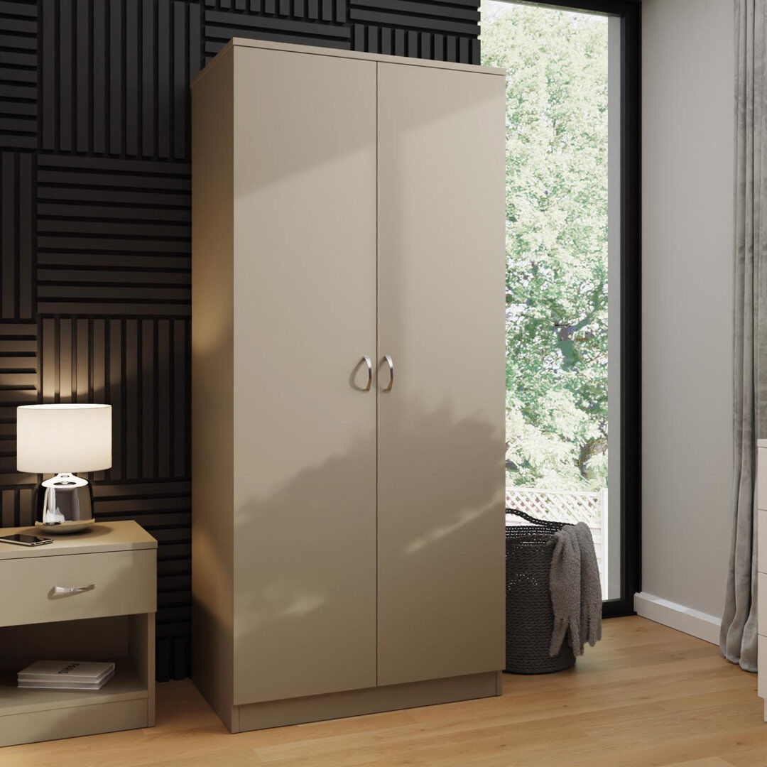 Ebern Designs 2 Door Wardrobe Matt Bedroom Storage Shelf Storage Hanging Rail Putty 170cm H X 76cm W X 47cm D