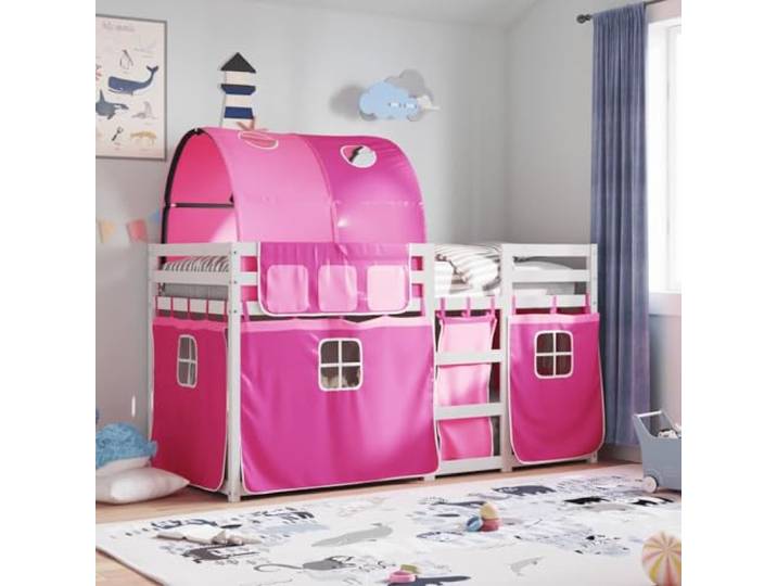 RJPLMFV Etagenbett, Kiefer, massiv, Rosa, 80 x 200 cm Ohne Matratze, Barrieren 4 Seiten, Leiter inklusive, Wandbefestigung im Lieferumfang enthalten