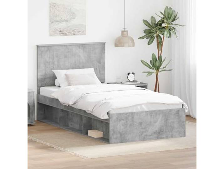 RJPLMFV Bettgestell, Beton, 100 x 200 cm, massives Kiefernholz Fester Lattenboden, modernes Design, pflegeleicht, Haupt- oder Gästezimmer