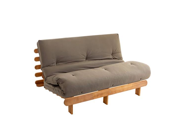 Ensemble matelas futon en coton et structure en bois massif naturel 160x200 Taupe