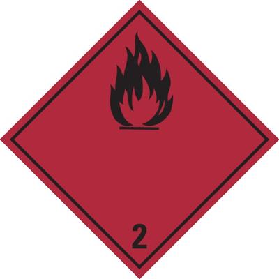 Gefahrzettel, Gefahrgutklasse 2 - Entzündbare Gase (rot/schwarz) - 100x100 mm Papier selbstklebend