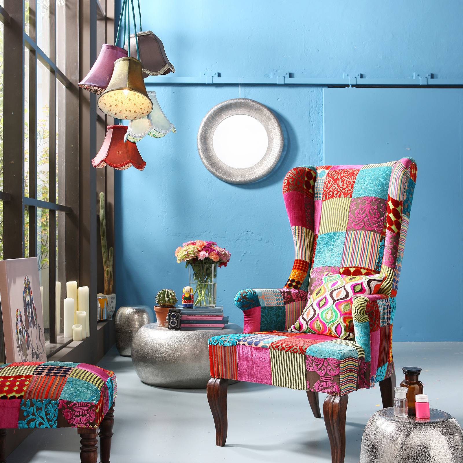 KARE Designer Pendant Light SALOON, dimmable, Multicolour, Living / Dining Room, Textile / fabric / silk, Design, Ceiling Light
