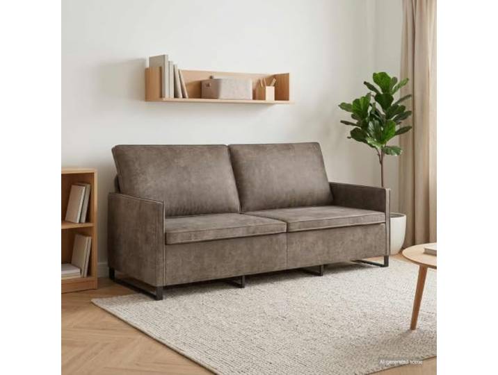YUTAASU 3-Sitzer Sofa Dunkelgrau 190 cm Kunstwildleder Stabiler Metallrahmen, Schaumstoff-Füllung, gepolsterte Armlehnen, pflegeleicht