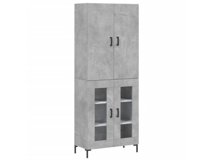 GHVBNMF Highboard 2-teilig Betongrau 69.5x34x180 cm Holzwerkstoff Stilvoller 2-teiliger Aufbewahrungsschrank mit Eisenbeinen fuer Wohnzimmer und Flur, sorgt fuer Ordnung hinter Tueren.