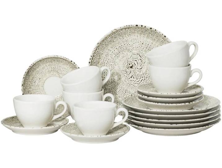 Geschirr-Set THOMAS PORZELLAN Sandora Set 18-tlg./Kombi , weiss (beige), Porzellan, Geschirr-Sets, Geschirr-Set
