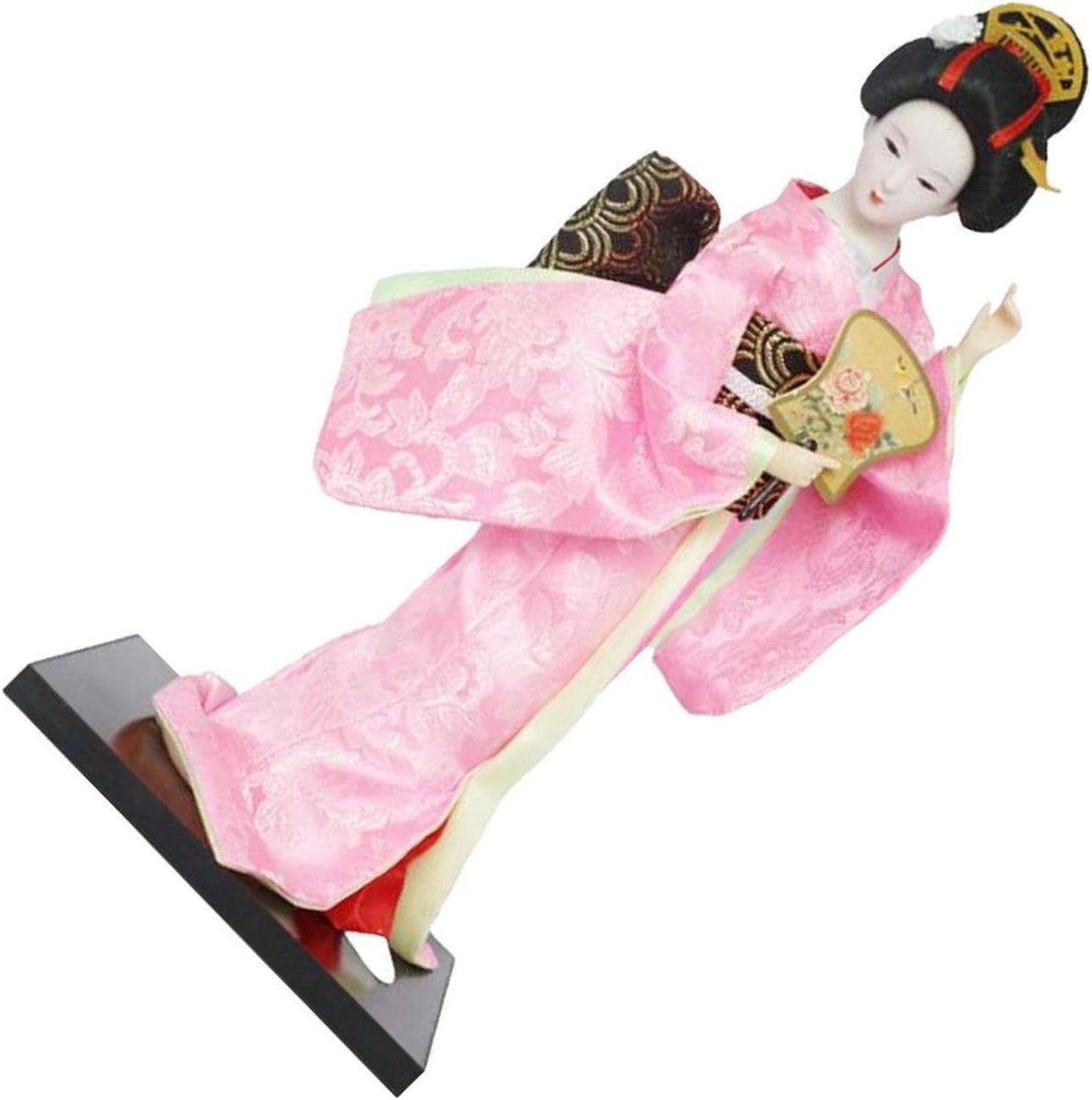 Handbeschilderd Japanse Geisha Beeld - Traditionele Pop voor Huisdecoratie - Roze - Hoogte: 30 cm
