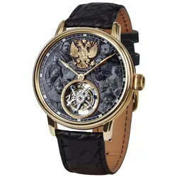 Poljot International 3400.T-DYN-2 Herren-Armbanduhr Tourbillon Dynasty Schwarz/Goldfarben