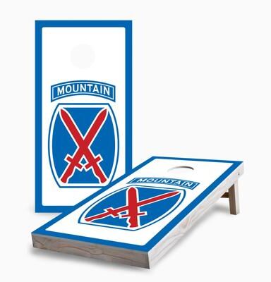 Skip's Garage 10th Mountain Division Corn Hole Board Set w Case & Lights