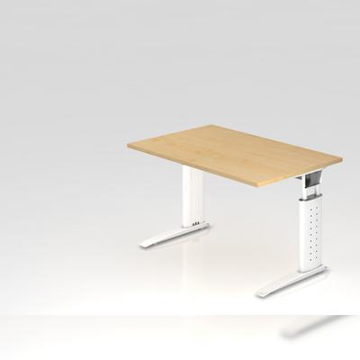 PROREGAL Schreibtisch Mauri | Ahorn | Weißes Gestell | BxT 120x80cm | Arbeitshöhe 68-86cm | höhenjustierbar, 2cm Raster | C-Fuß-Gestell