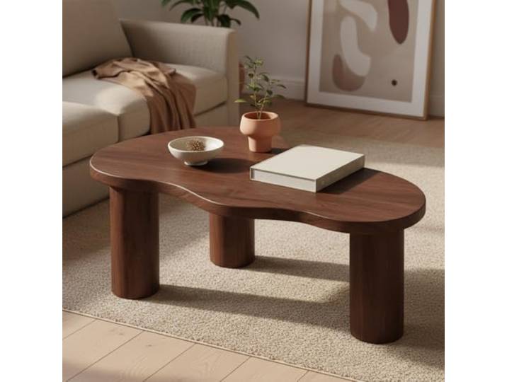 skølm Mani Couchtisch organische Form, Walnussoptik, Eichenholz, lackiert Wohnzimmertisch, asymmetrischer Beistelltisch, moderner Holztisch, Sofatisch mit 3 Beinen, Eichenholz Tisch, Ablagetisch