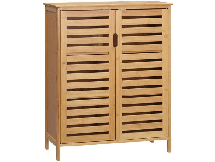Modfu Badezimmerschrank 68x32x86 cm Natur aus Bambus mit Doppeltür & Kippsicherung, Naturfarben, Naturmaterialen, 68x86x32 cm, Badezimmer, Badmöbel, Midischränke