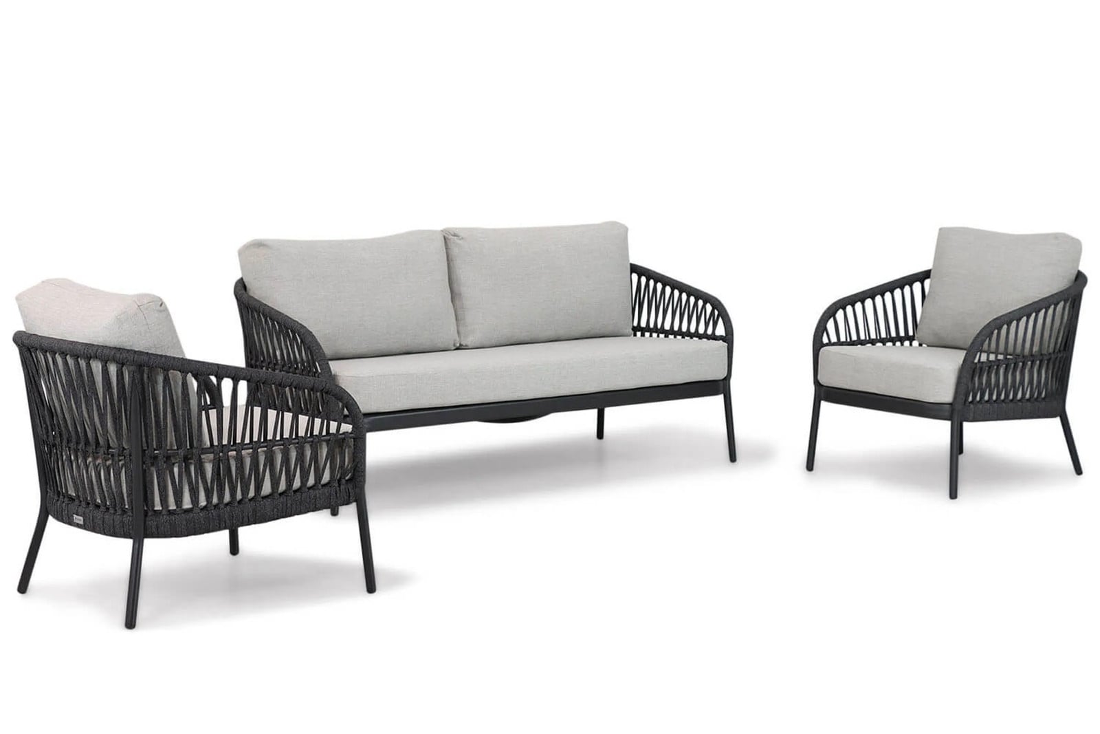 Coco Puerto 3-delige loungeset met aluminium frame en grijze kussens