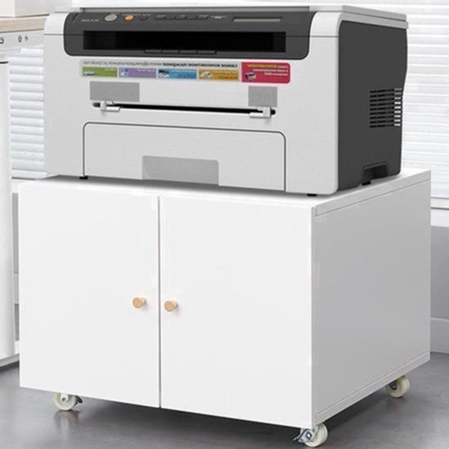Mobiele Printerstandaard met Metalen Frame, Verstelbare Plank en Deur, Wit