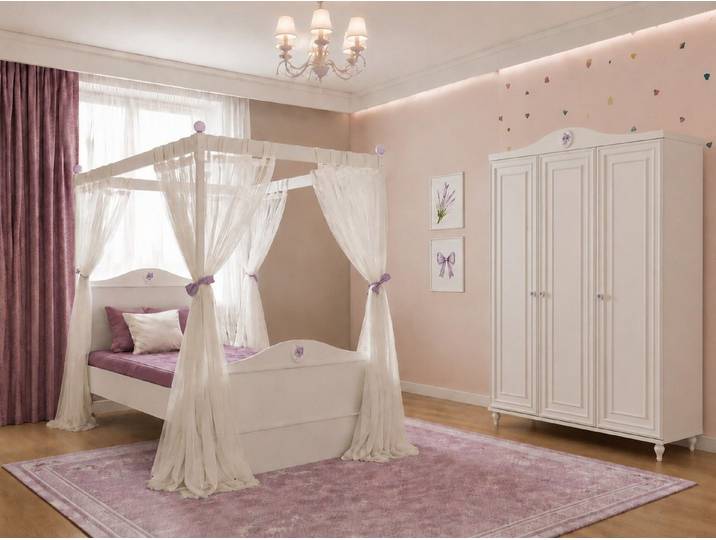 JVmoebel Himmelbettgarnitur Himmelbett Kleiderschrank Baldachin Vorhänge Schlafzimmer, (2 St., 2-tlg)