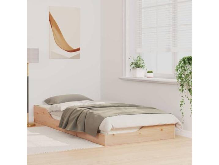 KTHLBRH Bett Kiefer massiv 80 x 210 cm braun Modernes Plattform-Design, robuster Rahmen mit Metallverstärkungen, geeignet für moderne Räume