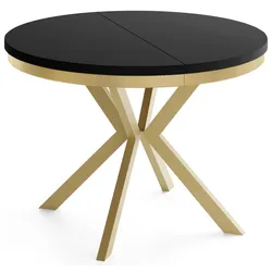 ESSTISCH Dina runder ausziehbarer, Schwarz 90-170/90/76 cm