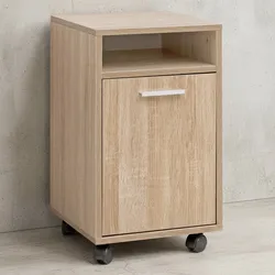 KADIMA DESIGN Rollcontainer OSSOLA: Weiß/Sonoma, 2 Türfächer, Ablagefach, Rollen mit Bremsen, Melaminharz-Beschichtung, einfacher Aufbau.